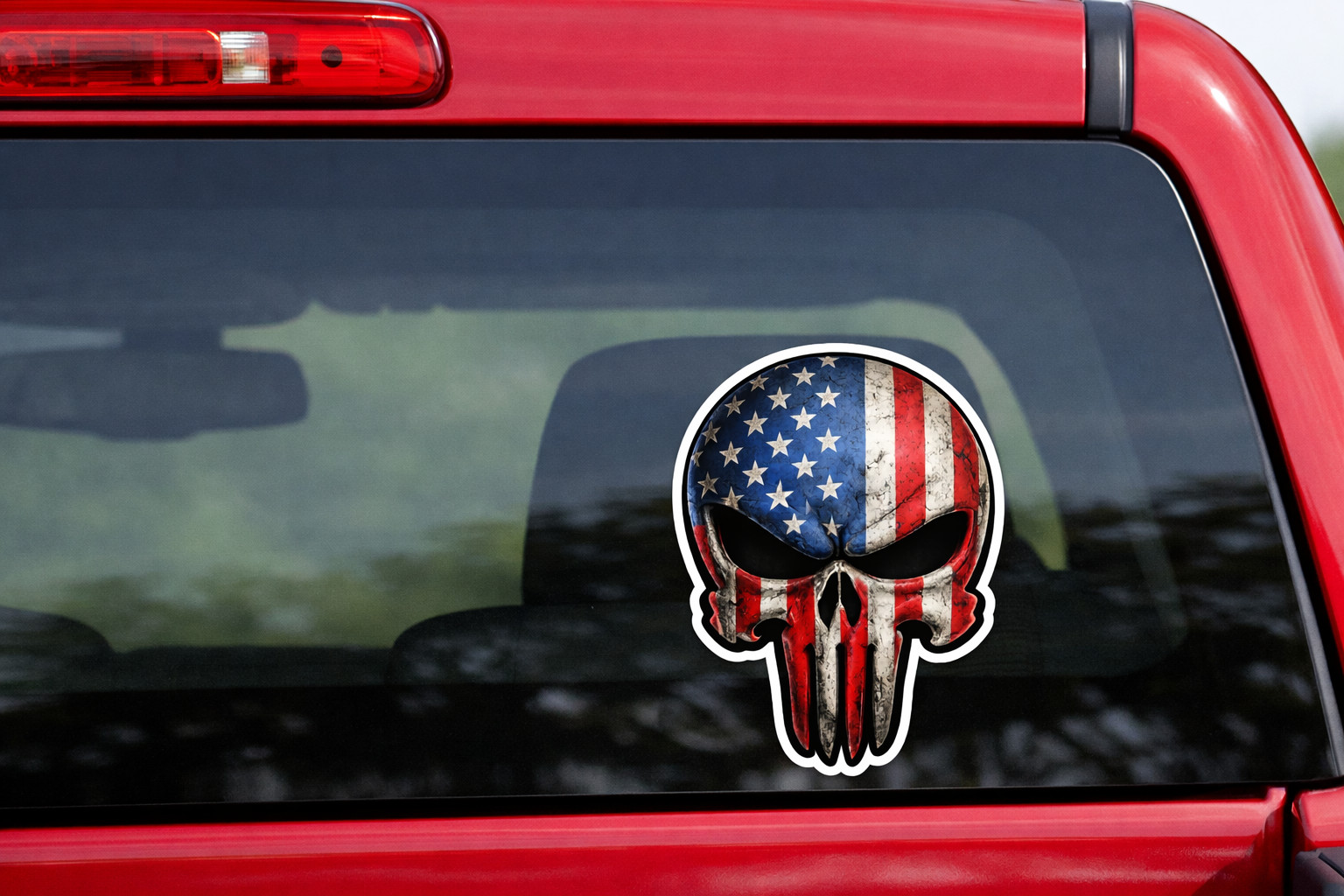 American Flag Punisher Skull Full Color Car Truck Window Vinyl Decal Sticker.