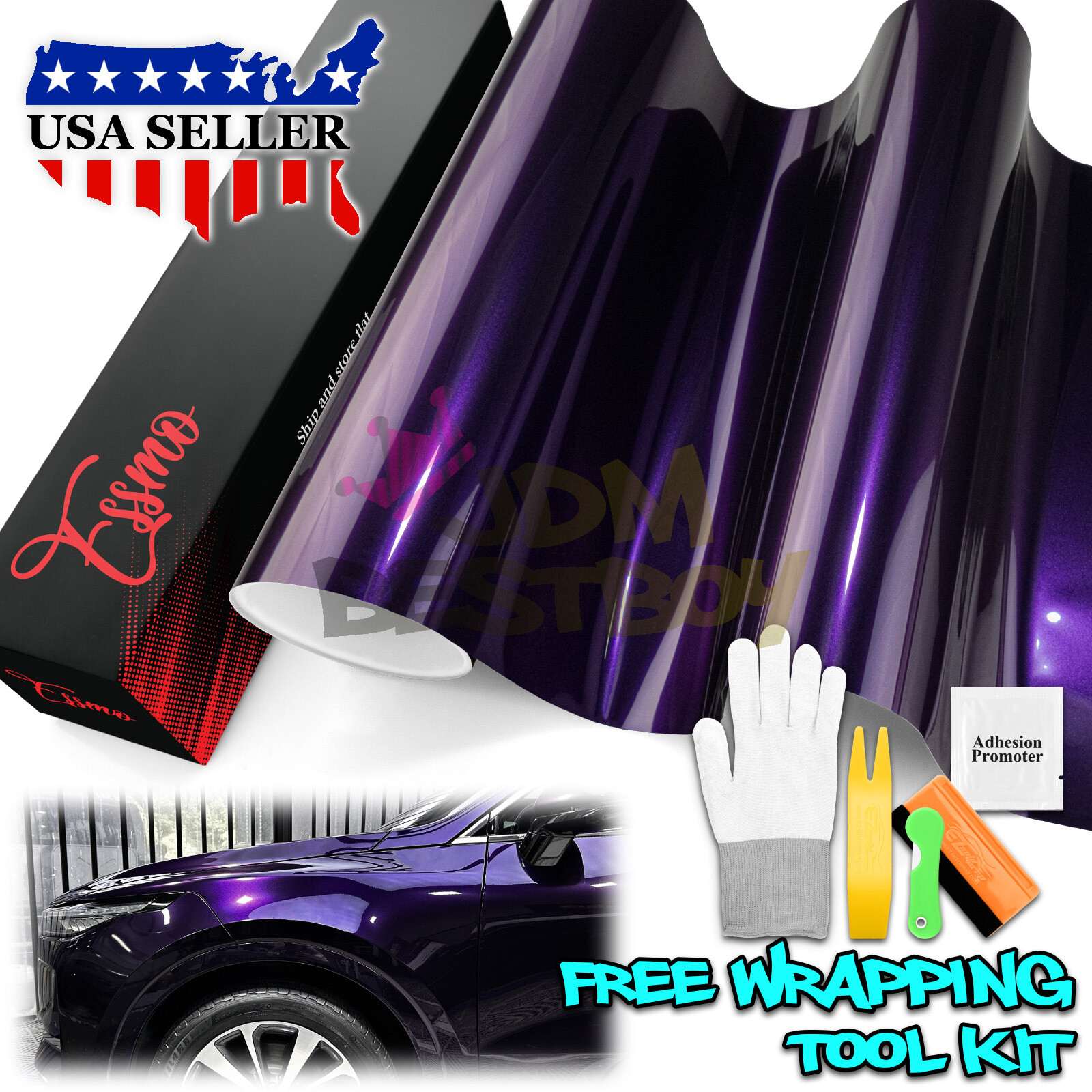 ESSMO PET Super Gloss Metallic Midnight Purple Car Vinyl Wrap Decal Like Paint
