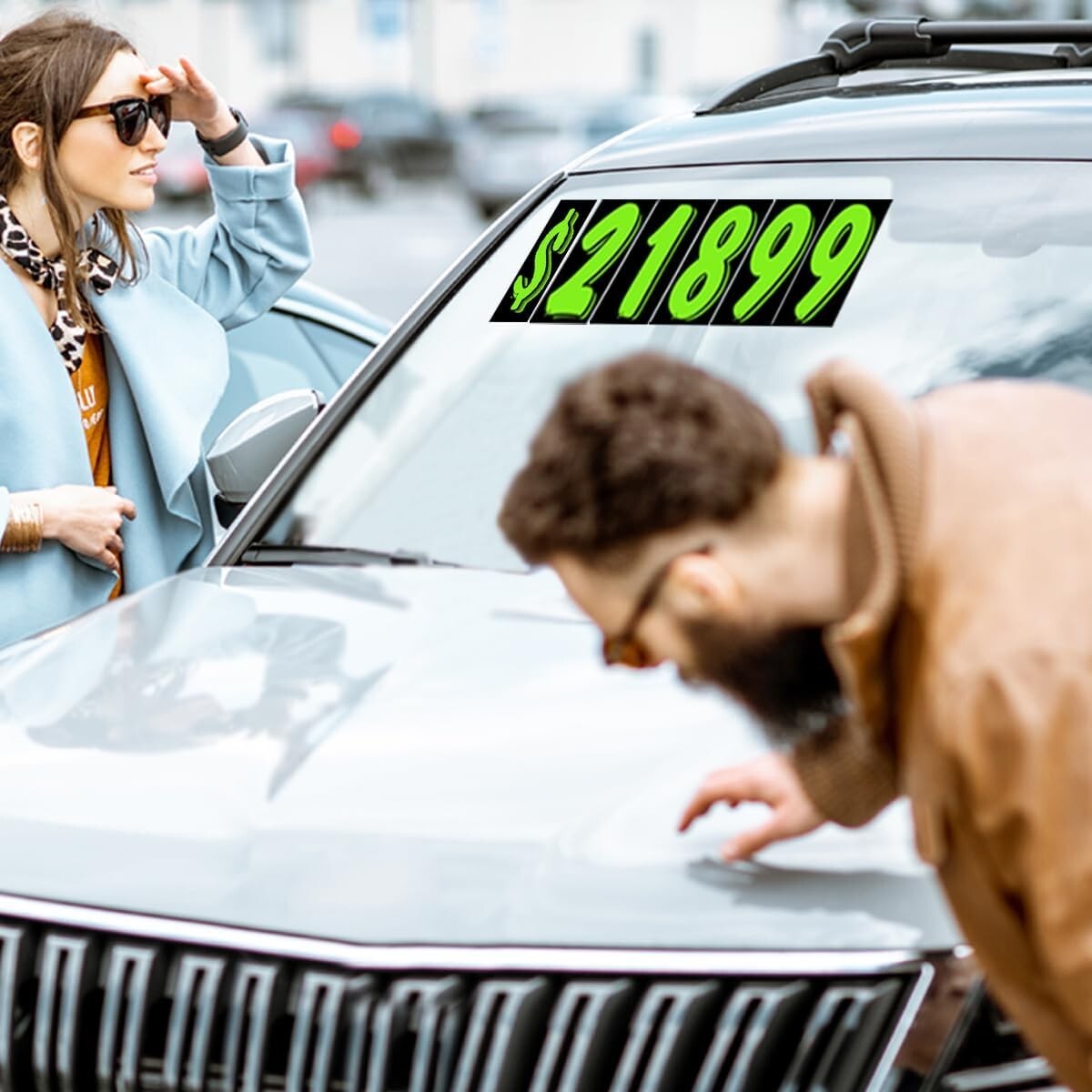 7 1/2 Inch Black & Green Numbers Windshield Pricing Stickers Car Dealer You Pick