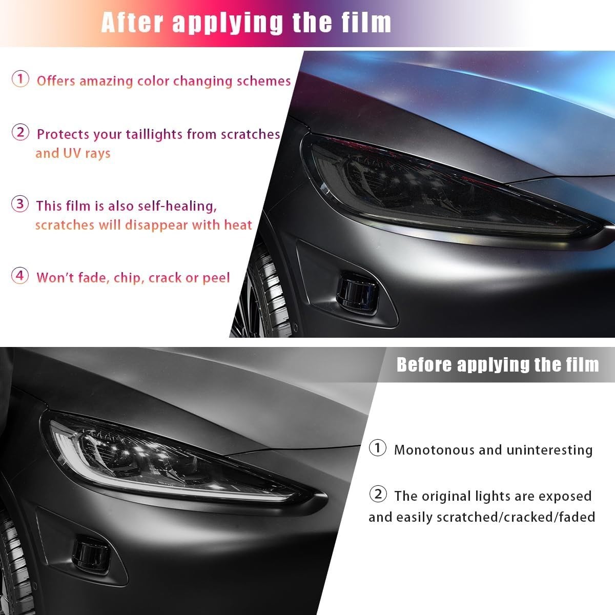 Car Headlight Vinyl Film Sticker Sheet Roll, 12″×48″ Self-Adhesive Sticker for T