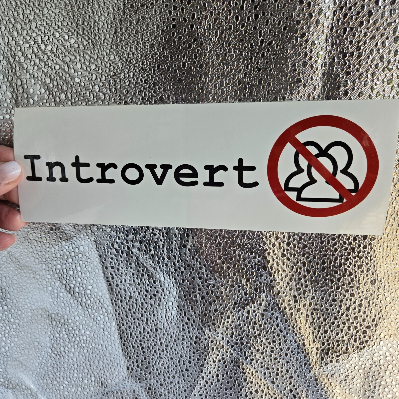 Introvert People Prohibited glossy white bumper sticker 9″x3″ free shipping