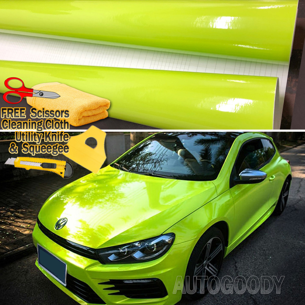 24″ x 60″ Gloss Neon Green Vinyl Film Wrap Air Bubble Free 2ft x 5ft