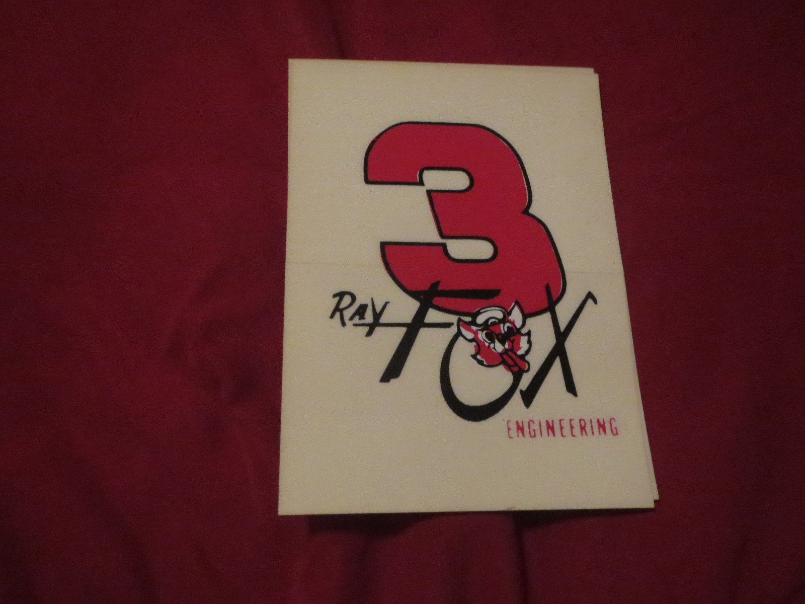 RAY FOX ENGINEERING #3 RED AND BLACK FOX LOGO VINTAGE RACING AUTOMOTIVE DECAL