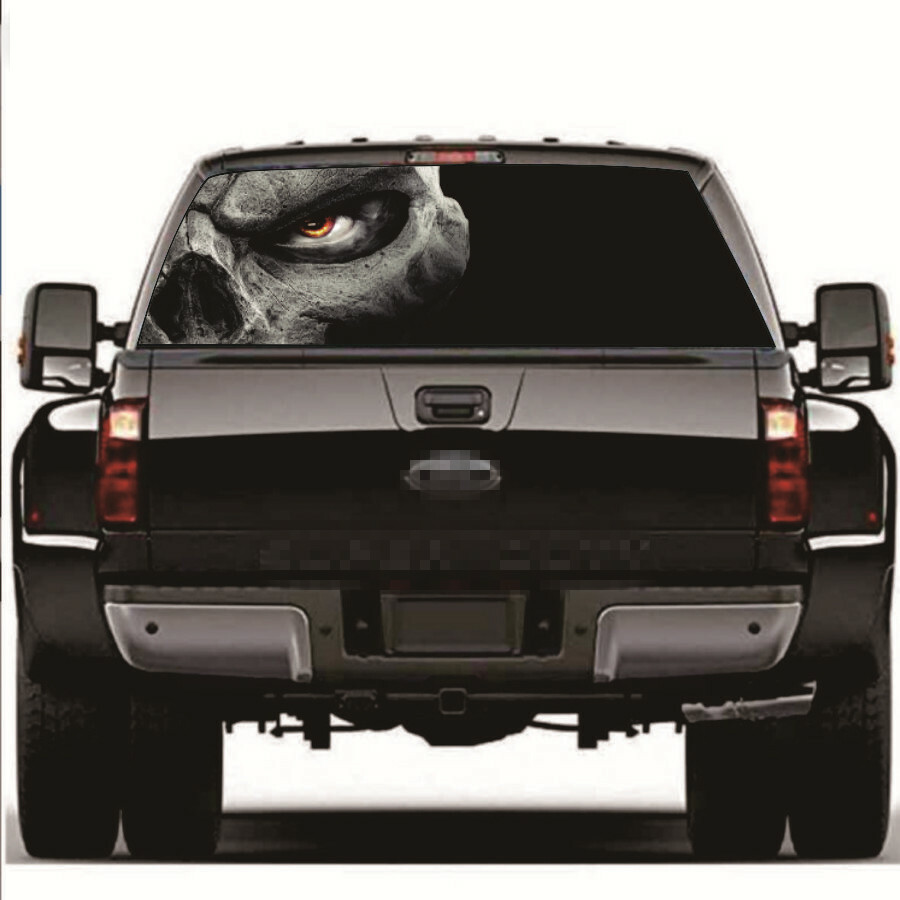 135x36cm Tint Graphic Vinyl Skull Decal for Car Pickup Rear Window Decor Sticker