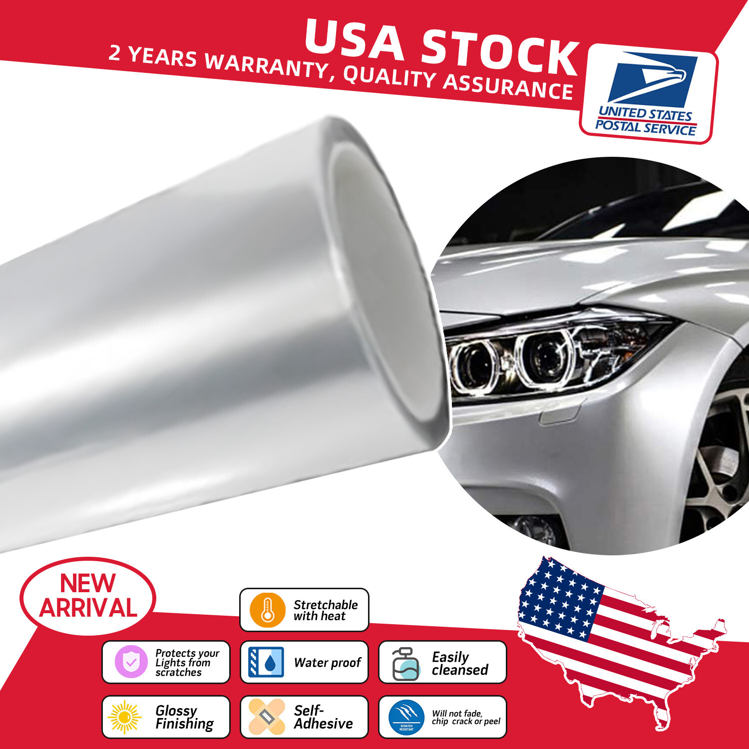 Light Clear Premium Gloss Tint Film Lens Vinyl Wrap Fit For Headlight+taillight
