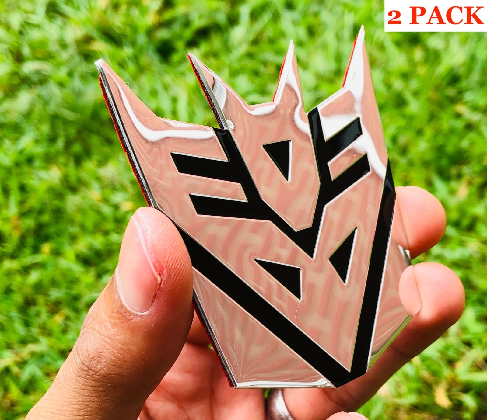(2 PACK) ALUMINUM Transformers Autobots Decepticon Car Sticker Decal Emblem