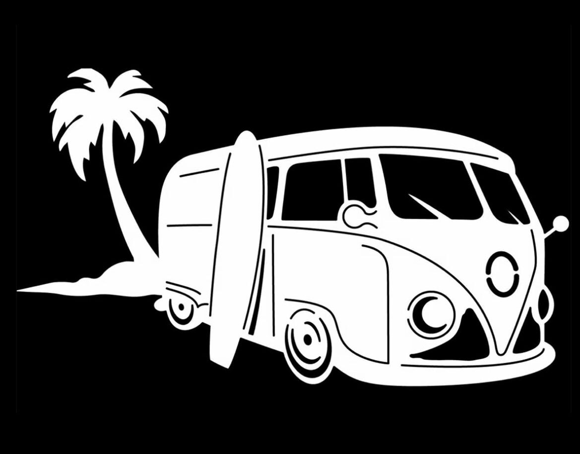 VW Kombi Bus Surfboard Palm Outdoor Vinyl Decal Car Truck Window Van Trailer