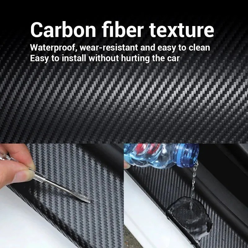 1-5m Carbon Fiber Adhesive Tape Car Door Sill Protector Strip Anti Scratch Scuff