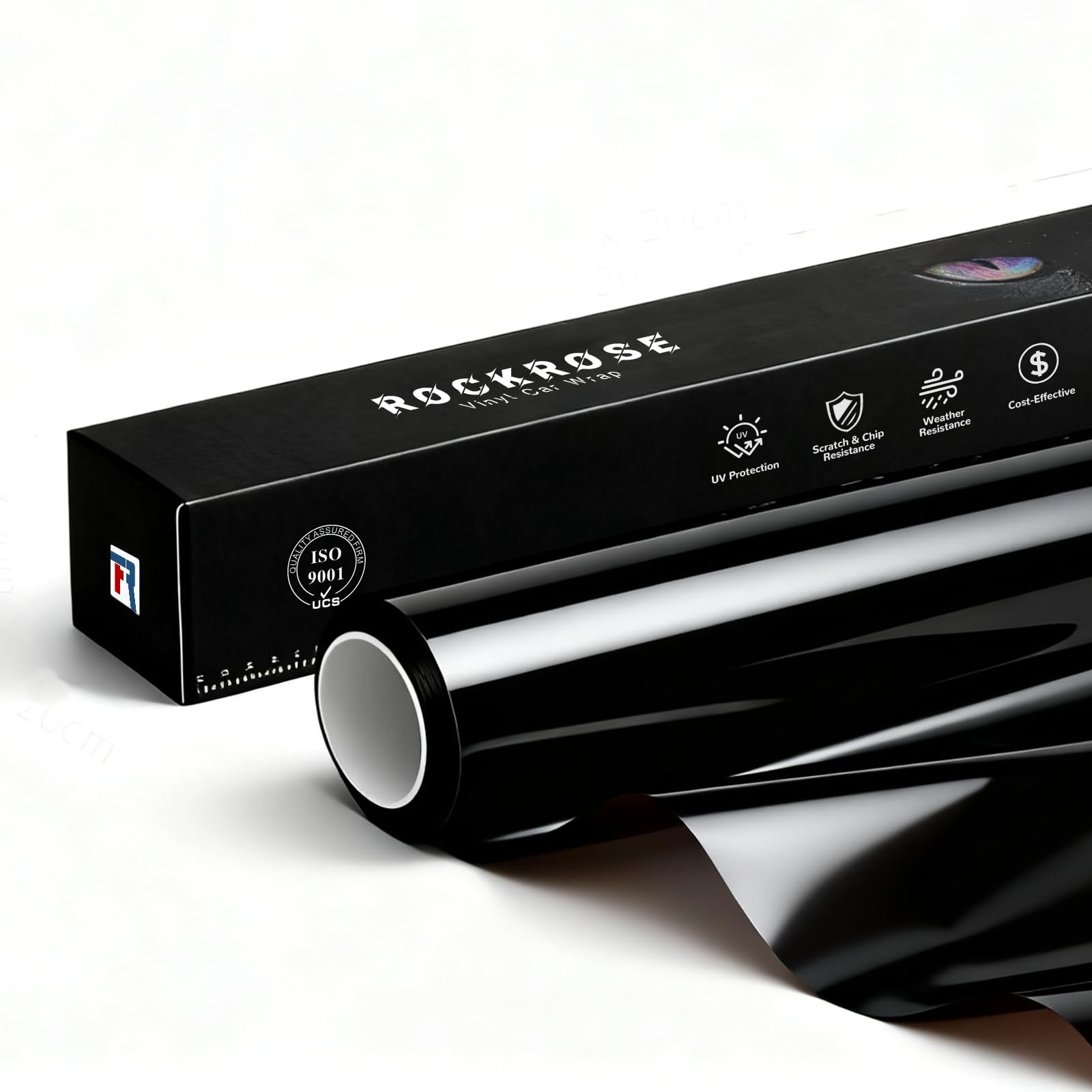 RockRose 2026 Ultra Gloss Black Vinyl Wrap for Cars 12 IN x 5FT,