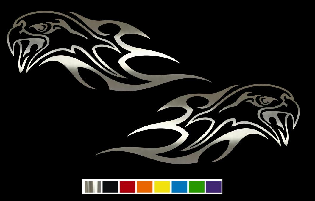 (2) Mad Eagle Head w Flames Vinyl Decal Set- CUSTOM SIZE COLOR for CARS,TRUCKS