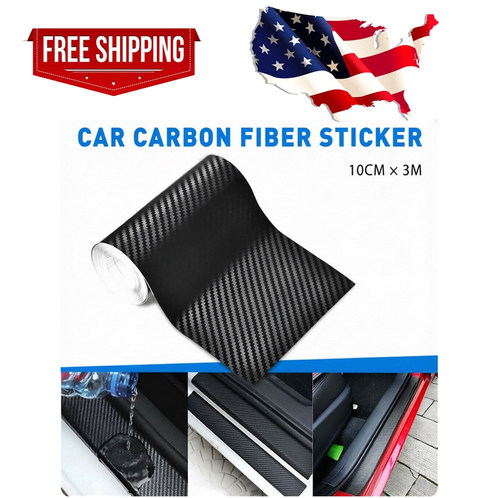 Car Carbon Fiber Vinyl Film Sticker Door Sill Scuff Anti Scratch Tape Protection