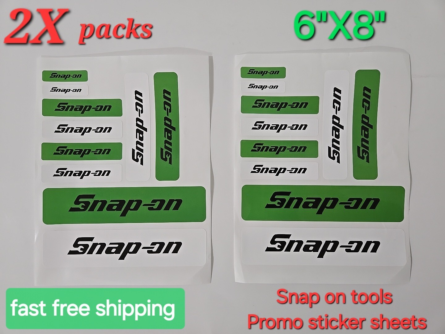 2X Packs Snap On Tools Promo 20 stickers Total Green, White W/Black Decal Emblem