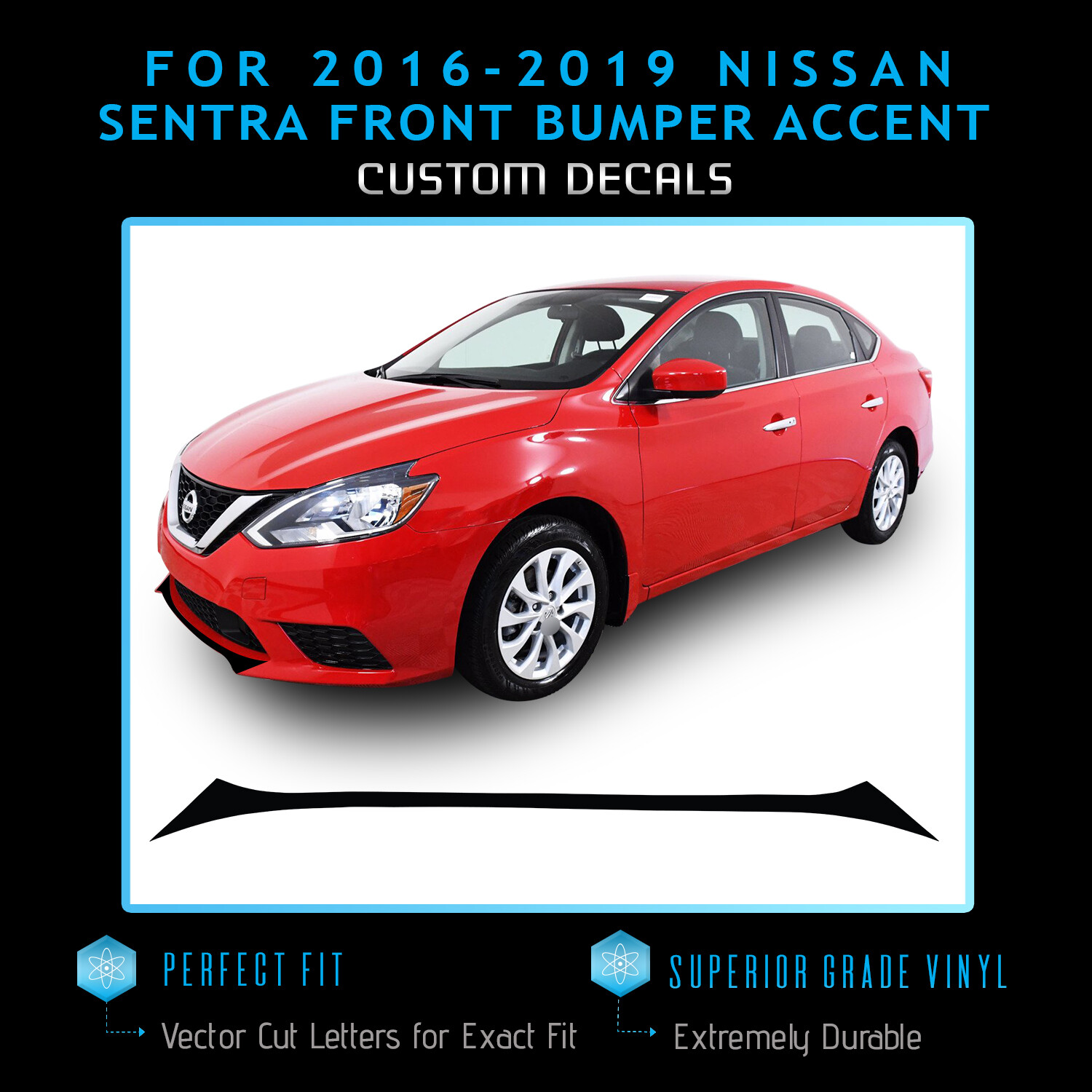 For 2016-2019 Nissan Sentra Front Bumper Lip Accent Overlay Satin Metallic Vinyl