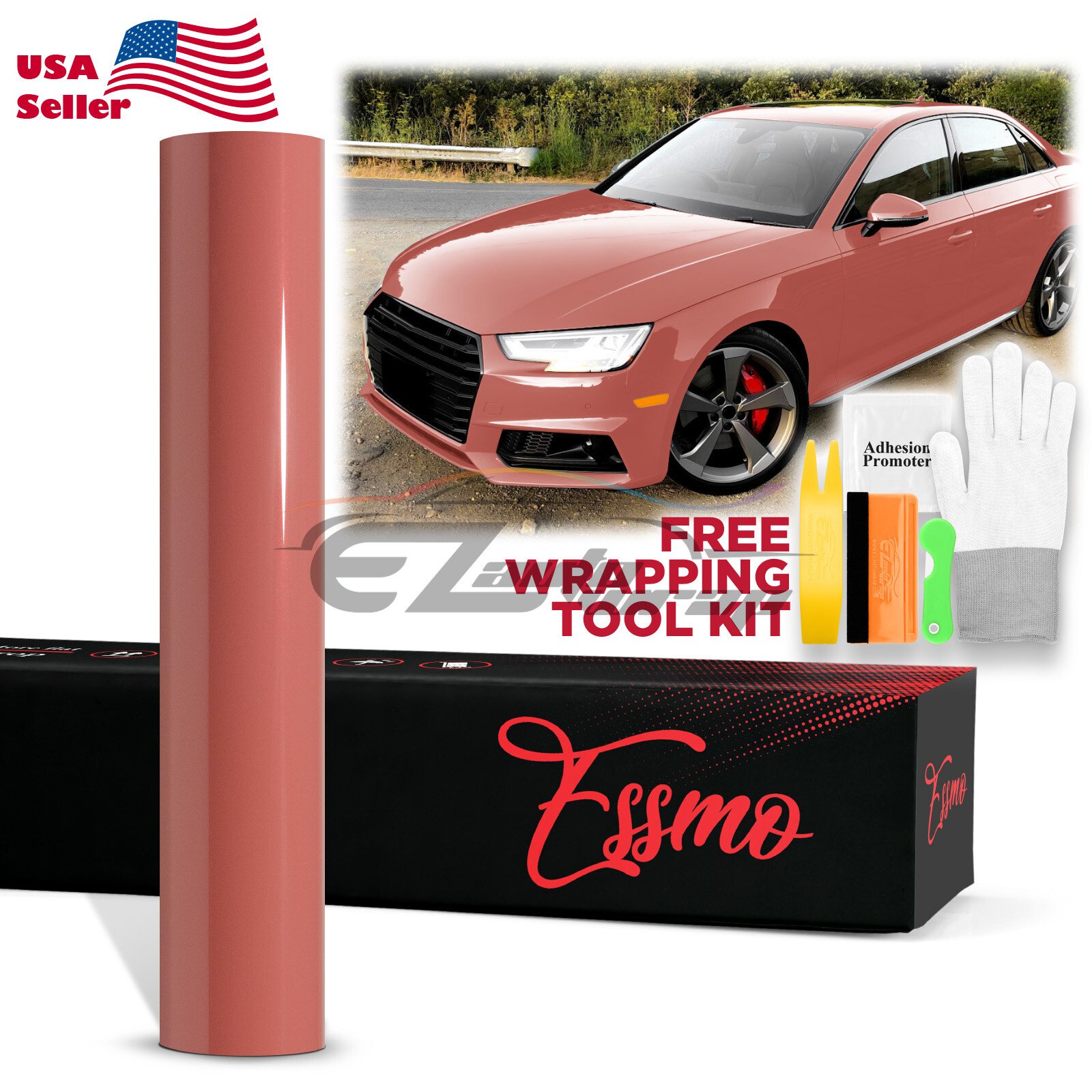 ESSMO PET Super Gloss Morganite Red Vehicle Vinyl Wrap Decal Sheet Like Paint