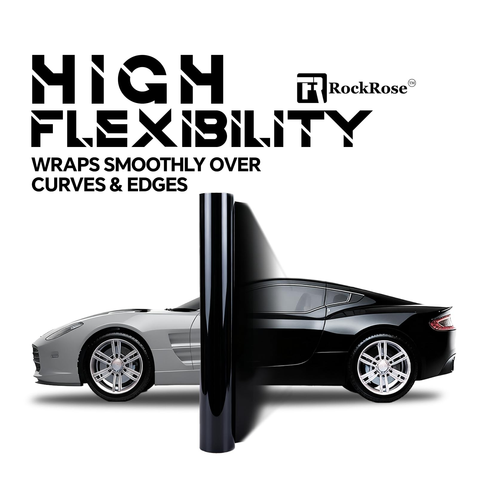 RockRose 2026 Ultra Gloss Black Vinyl Wrap for Cars 12 IN x 5FT,