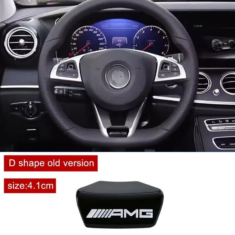 For AMG GLC C43 C350E Steering Wheel Emblem 3D Badge Squared Base Chrome Black