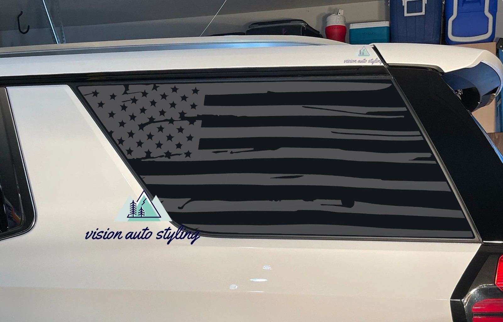 Fits 2021-2025 Chevy Tahoe Quarter Window Distressed American Flag Decal Sticker