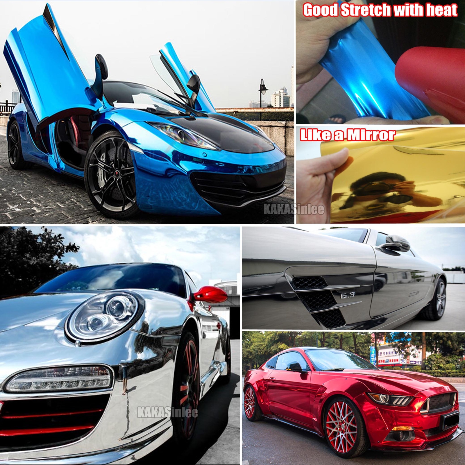 Smooth Car Mirror Chrome Vinyl Wrap Decal Decors Film Sticker Bubbles Free ABUS