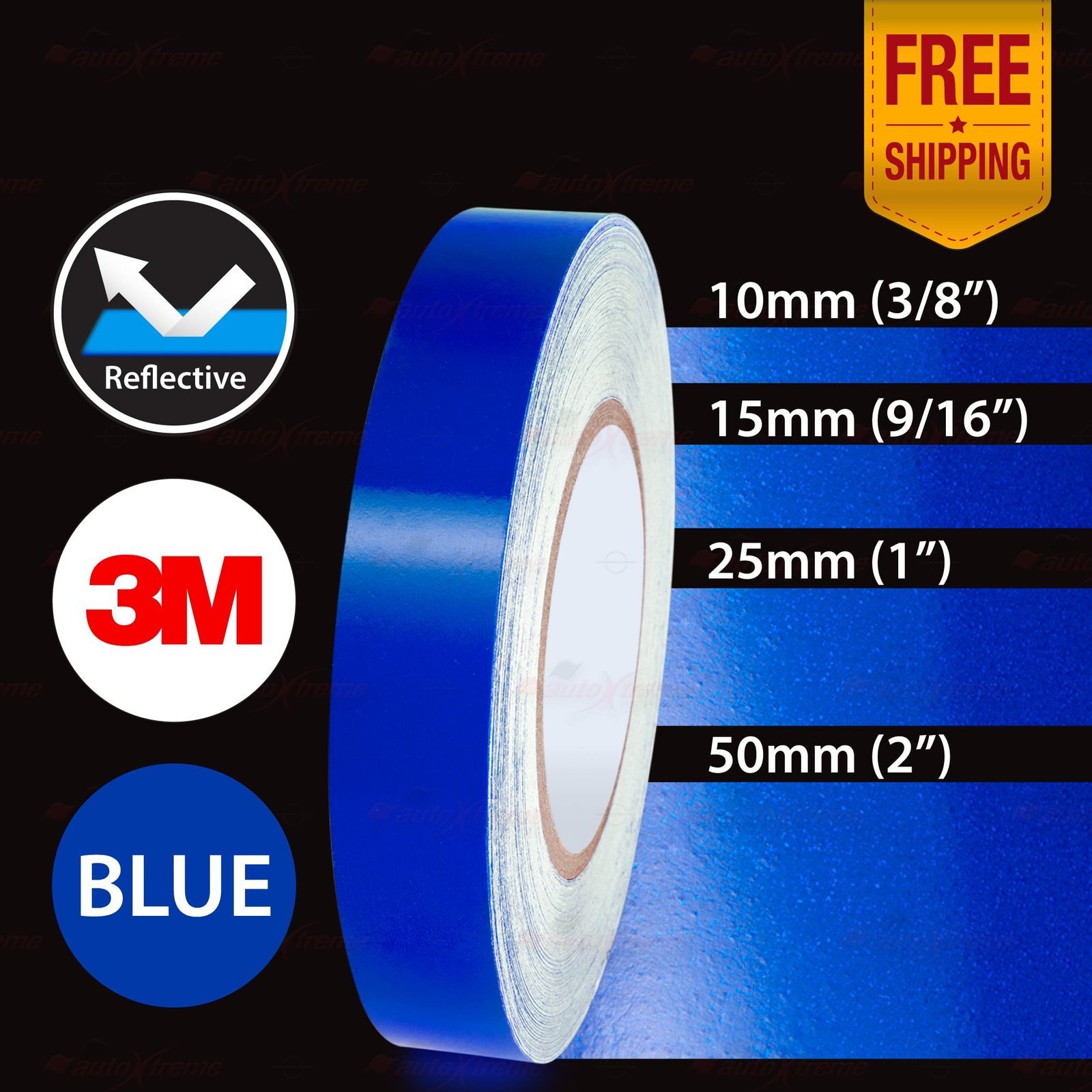3M REFLECTIVE Safety Car Bike Conspicuity Stripe Decal Stickers BLUE 3/8″ to 2″