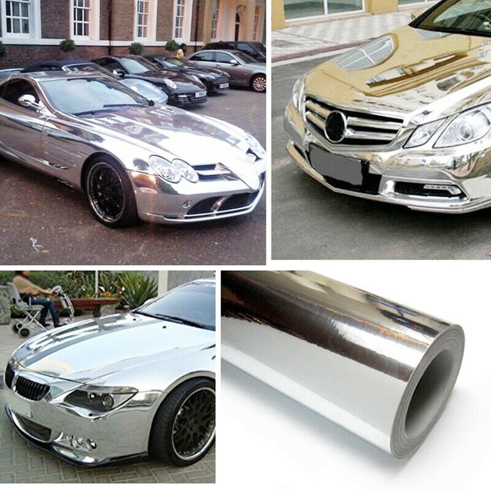 Silver Chrome Mirror Vinyl Wrap Film Roll Sheet Air Bubble 12 X 60 In