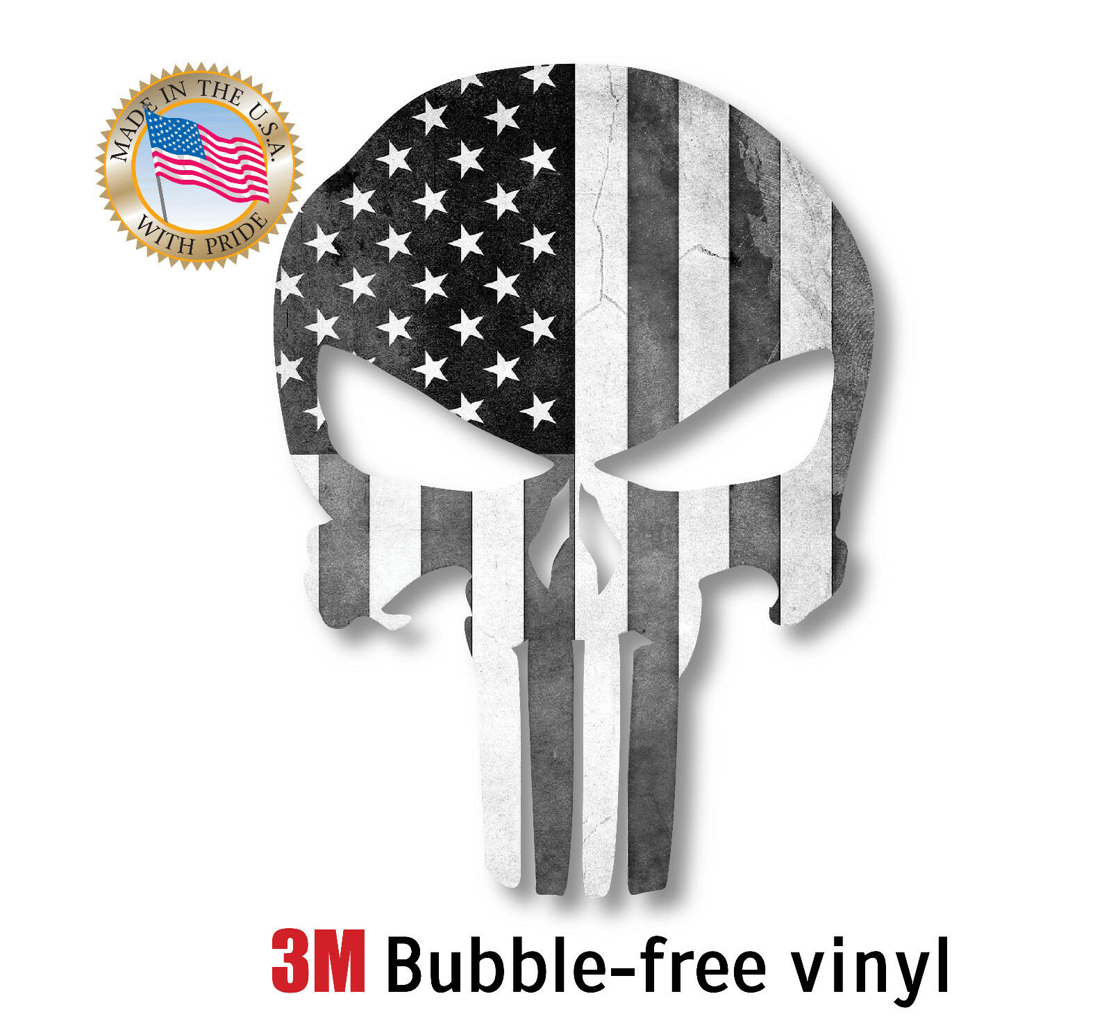 SKULL AMERICAN FLAG BLACK AND WHITE STICKER DECAL USA MADE