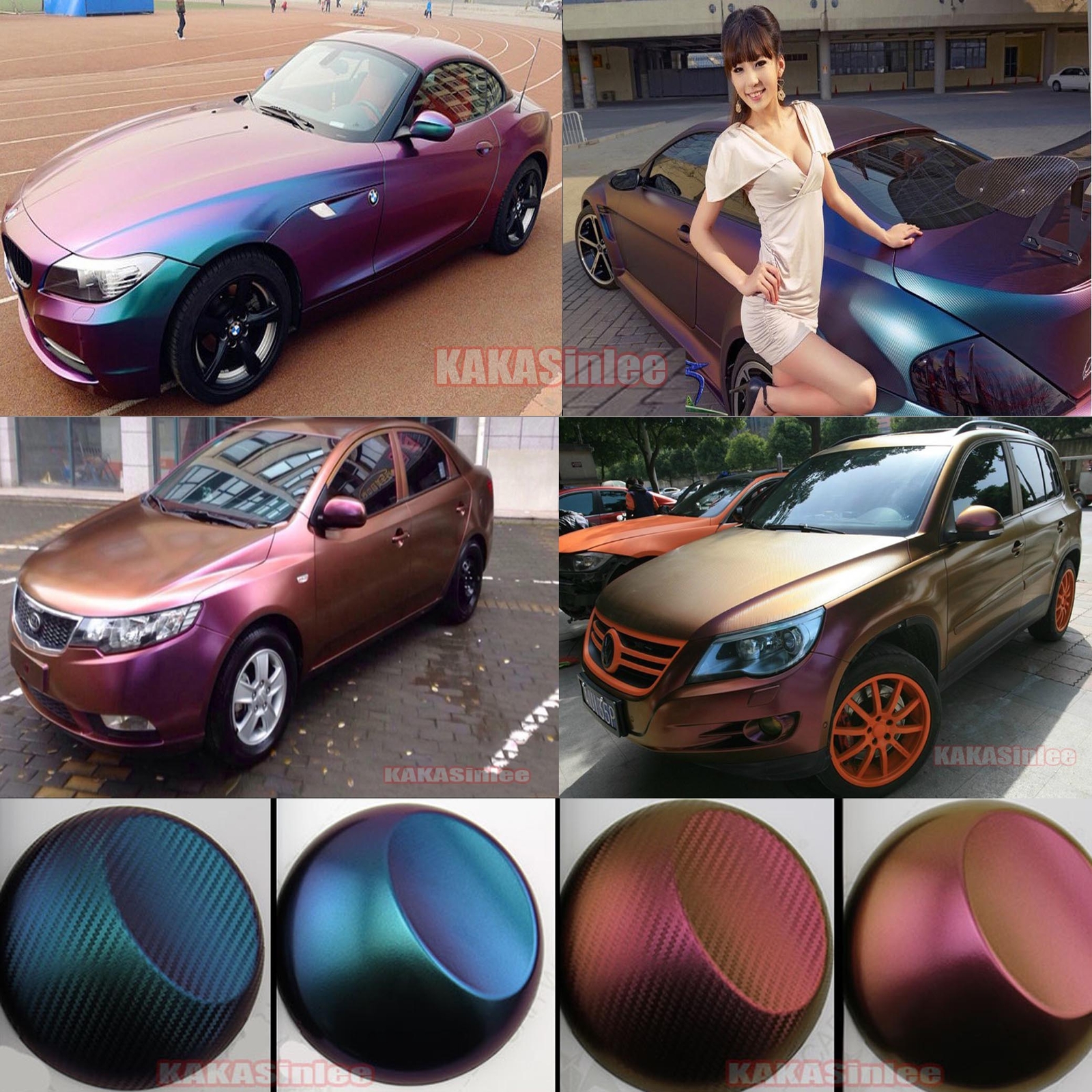 Stretchable Car Satin Chameleon 3D Metal Carbon Fiber Vinyl Wrap Film Sticker US