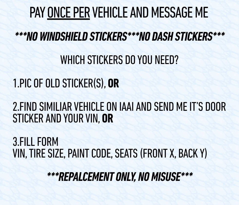 Ford SET VIN, Painted Door Jamb Edge Tire Pressure VIN Stickers Id Info Data