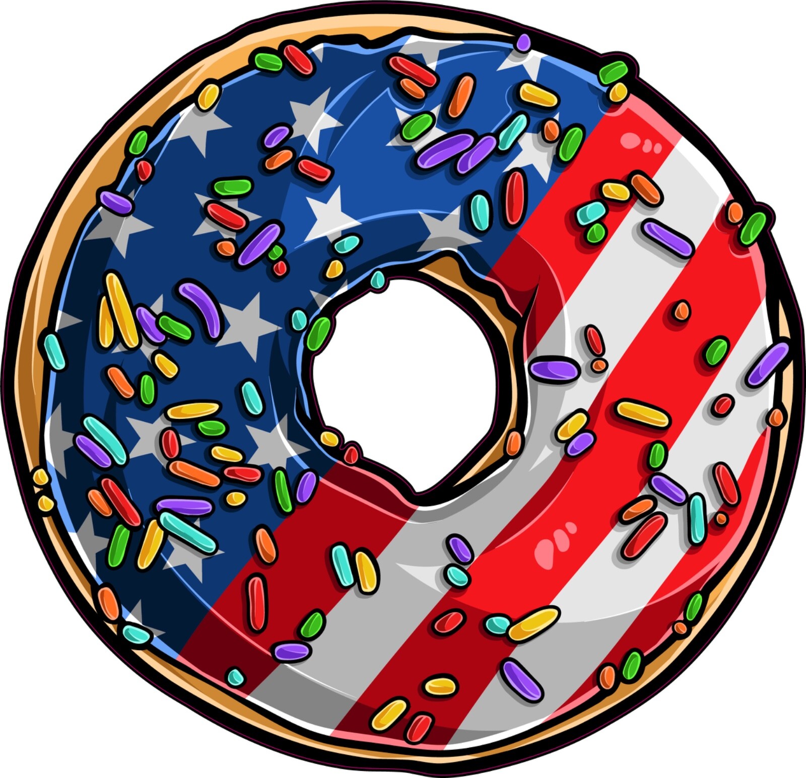 American Flag Donut w/Sprinkles Vinyl Bumper Sticker Window Decal Multiple Sizes