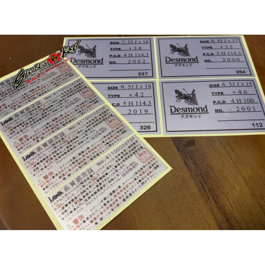 8 PCS 1 Pair Custom EVO REGAMASTER DESMOND Wheels Set Production Tag Stickers