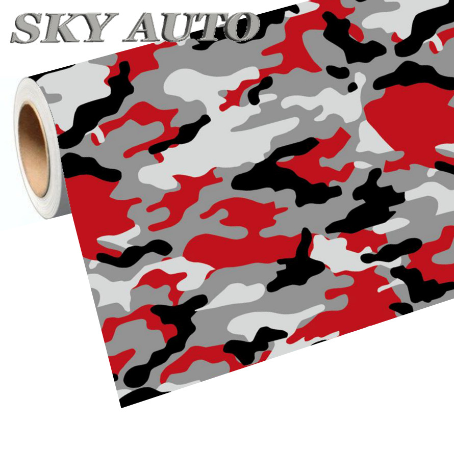 Red Black Gray White Large Camo Vinyl Car Wrap Sheet + Free Tools( 2 feet & up )
