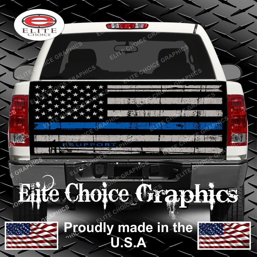 Thin Blue Line Flag Truck Tailgate Wrap Vinyl Graphic Decal Wrap