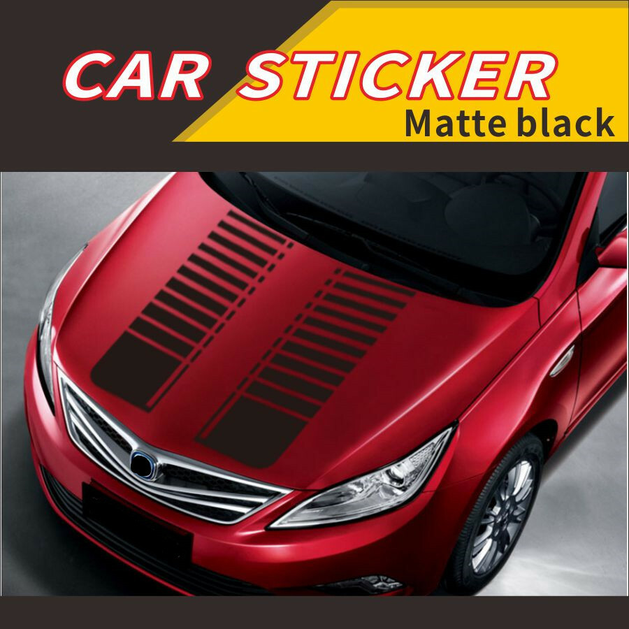 95cm Car Hood Bonnet Sticker Matte Black Racing Stripe Vinyl Decor Decal 2Pcs