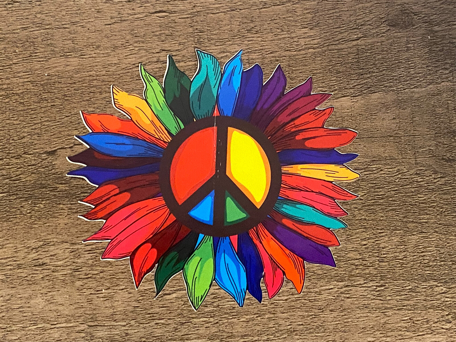 4” Rainbow Peace Flower Sticker Colorful Hippie Boho Vibrant Craft DIY Summer