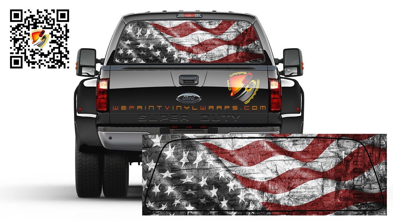 American Flag Black & White Red Lines Waving Vintage Rear Window Perf Graphic