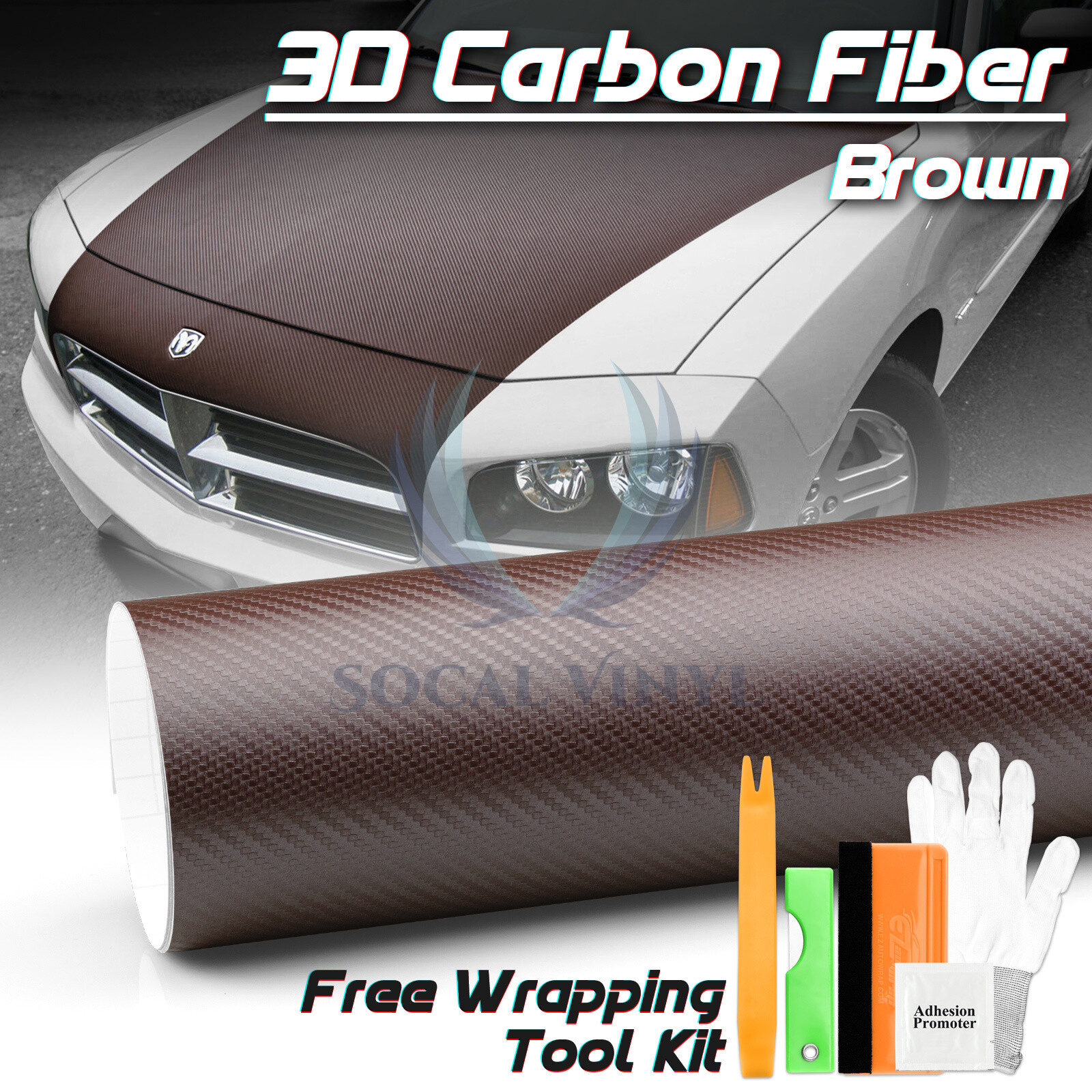 3D Carbon Fiber Brown Matte Textured Vinyl Wrap Sticker DIY Decal Bubble Free
