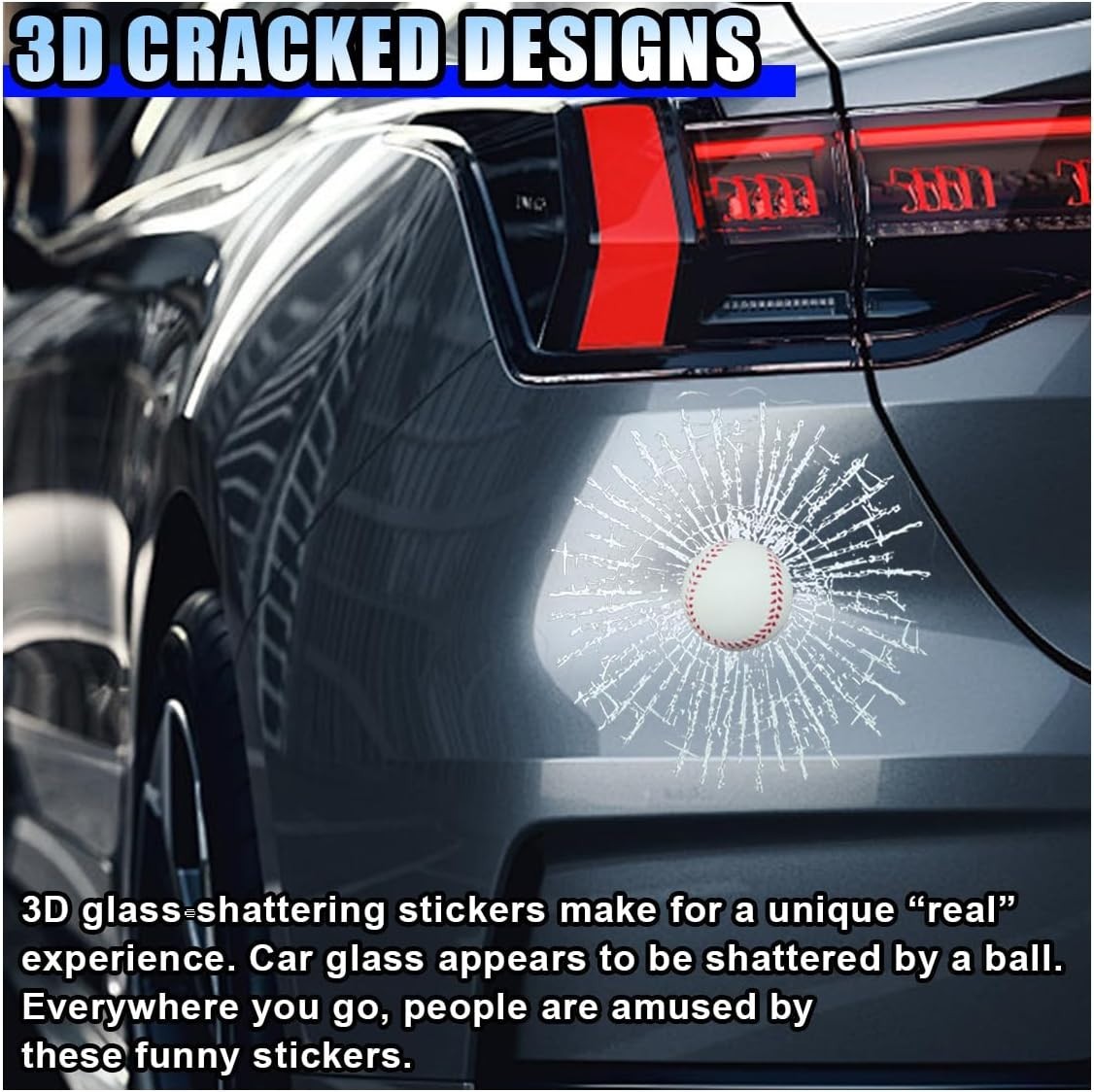 3D Prank Broken Glass Car Sticker – Funny Decal for Windshield Decoration