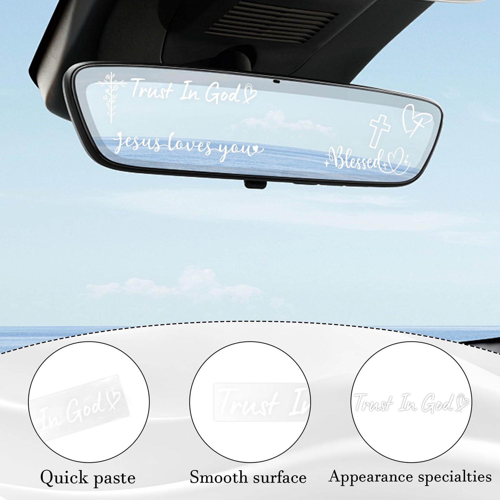 6 Pcs Trust in God Rearview Mirror Stickers, Christian Car Decals Vinyl White