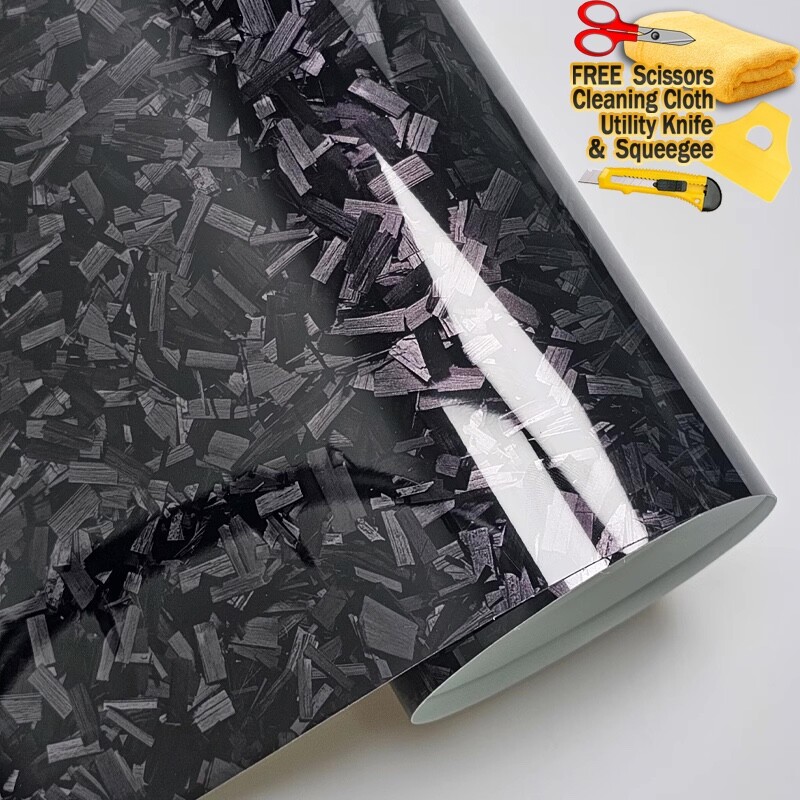 120″x60″ Premium Forged Black Carbon Fiber Vinyl Wrap Film High Gloss 10ft x 5ft