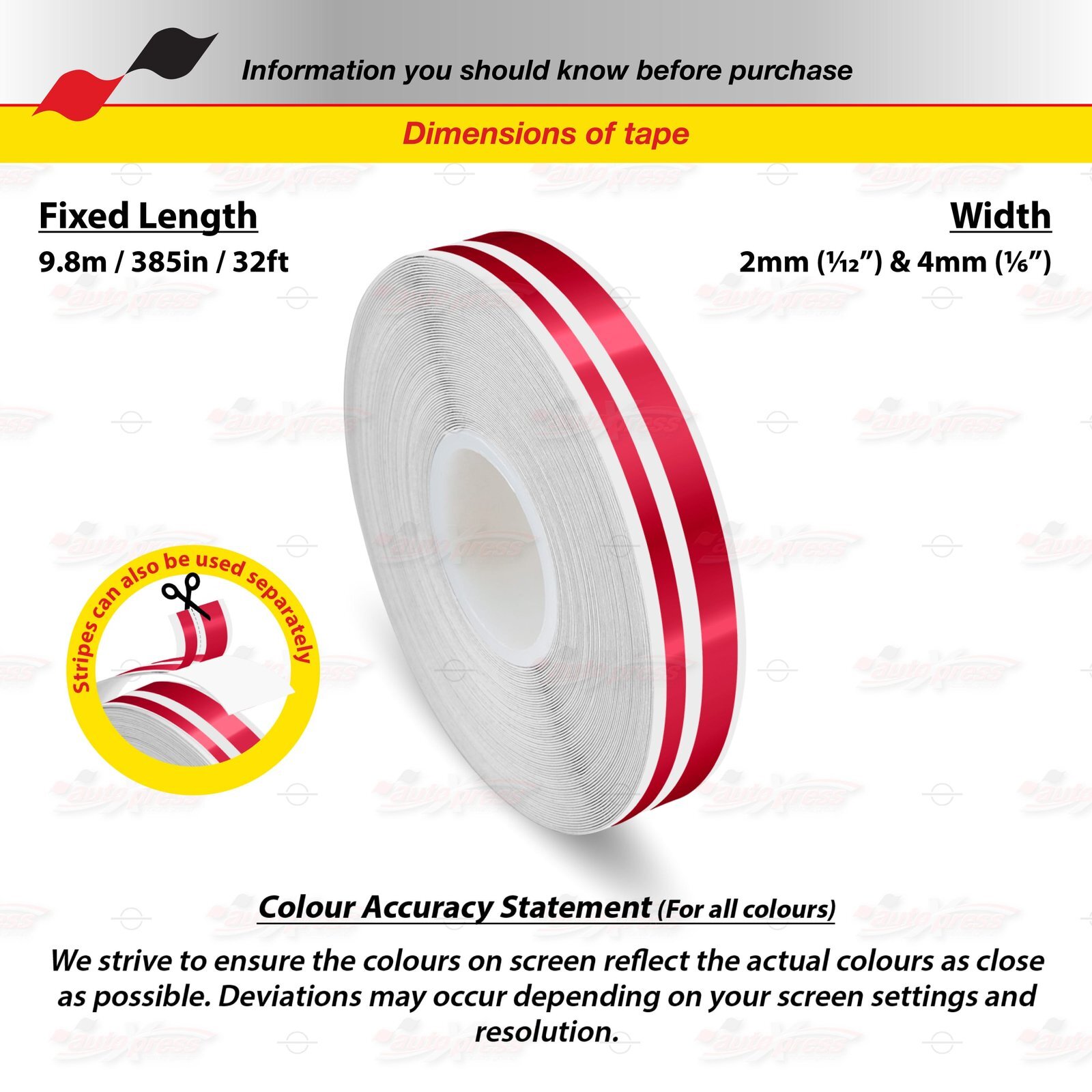 1/2″ Roll Vinyl Pinstriping Pin Stripe Double Line Tape Sticker 12mm RED CHROME