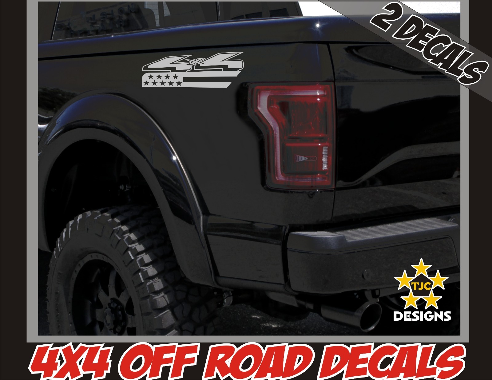 4×4 Truck Bed Decals METALLIC SILVER Set for Ford F150, Super Duty F-250, Ranger