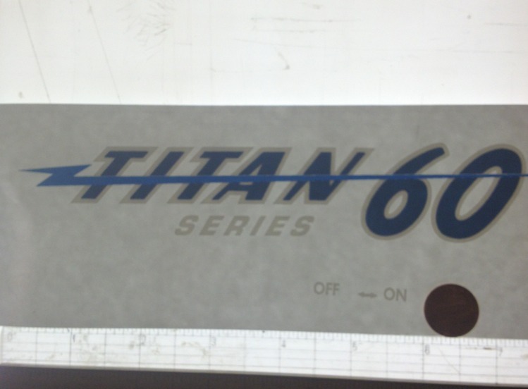 Titan Series 60 Chain Saw Chainsaw decal Blue, Black & White On Clear 8″
