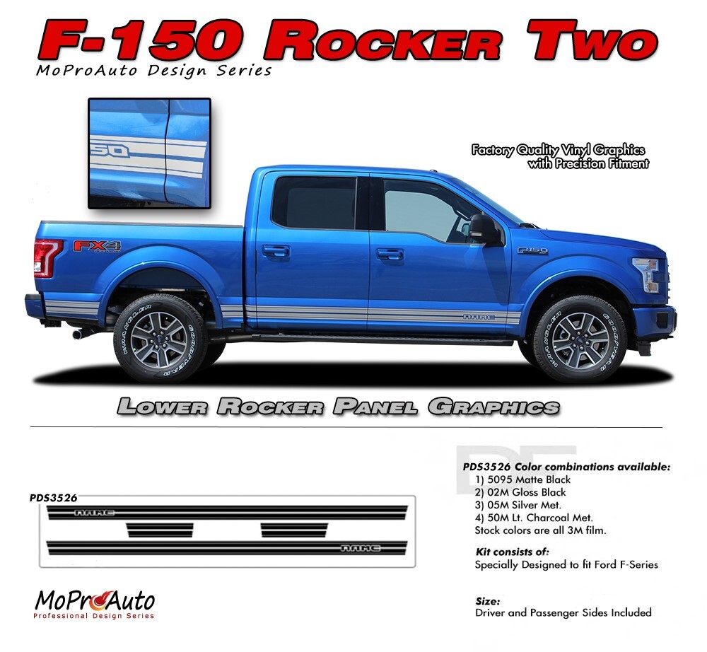 2015-2020 Rocker Two F-150 Lower Side Panel Solid Decals Stripes Vinyl Graphics