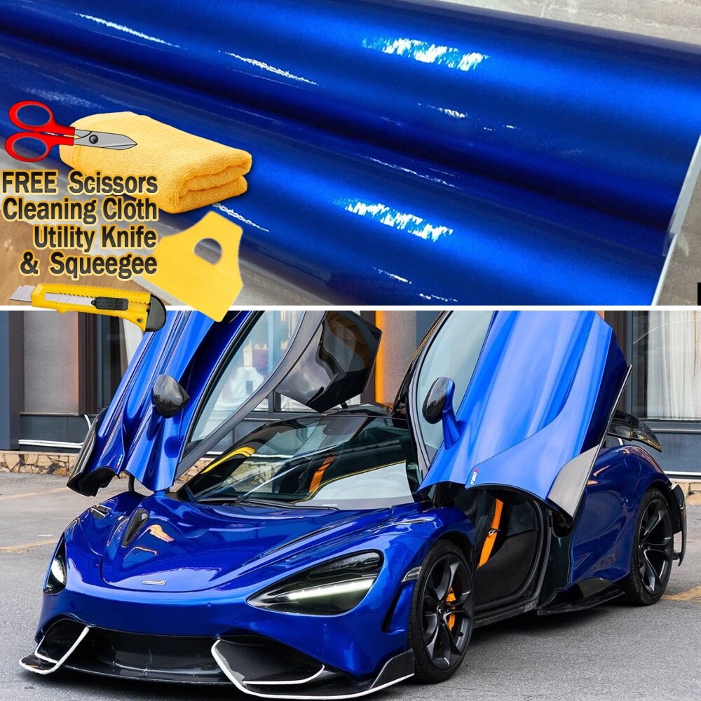 240″ x 60″ Super Gloss Metallic Blue Vinyl Film Wrap Air Bubble Free 20ft x 5ft