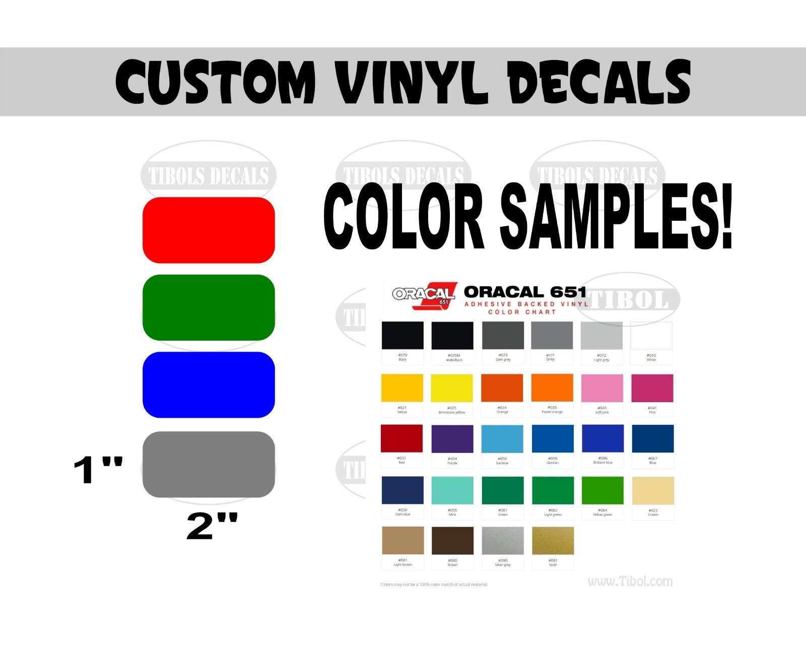 Color Samples Oracal 651 Outdoor Vinyl Each Sample is 1″x2″ Decal Sticker Color