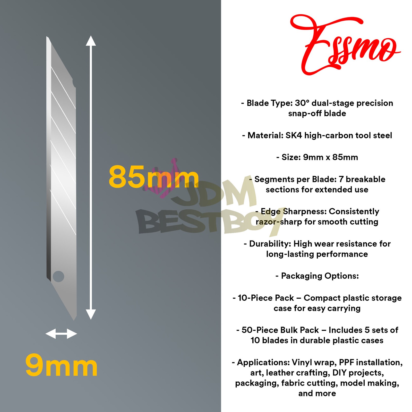 ESSMO 50pcs 30° Utility Knifes Blades Stainless Steel Vinyl Wrap Graphics Tools