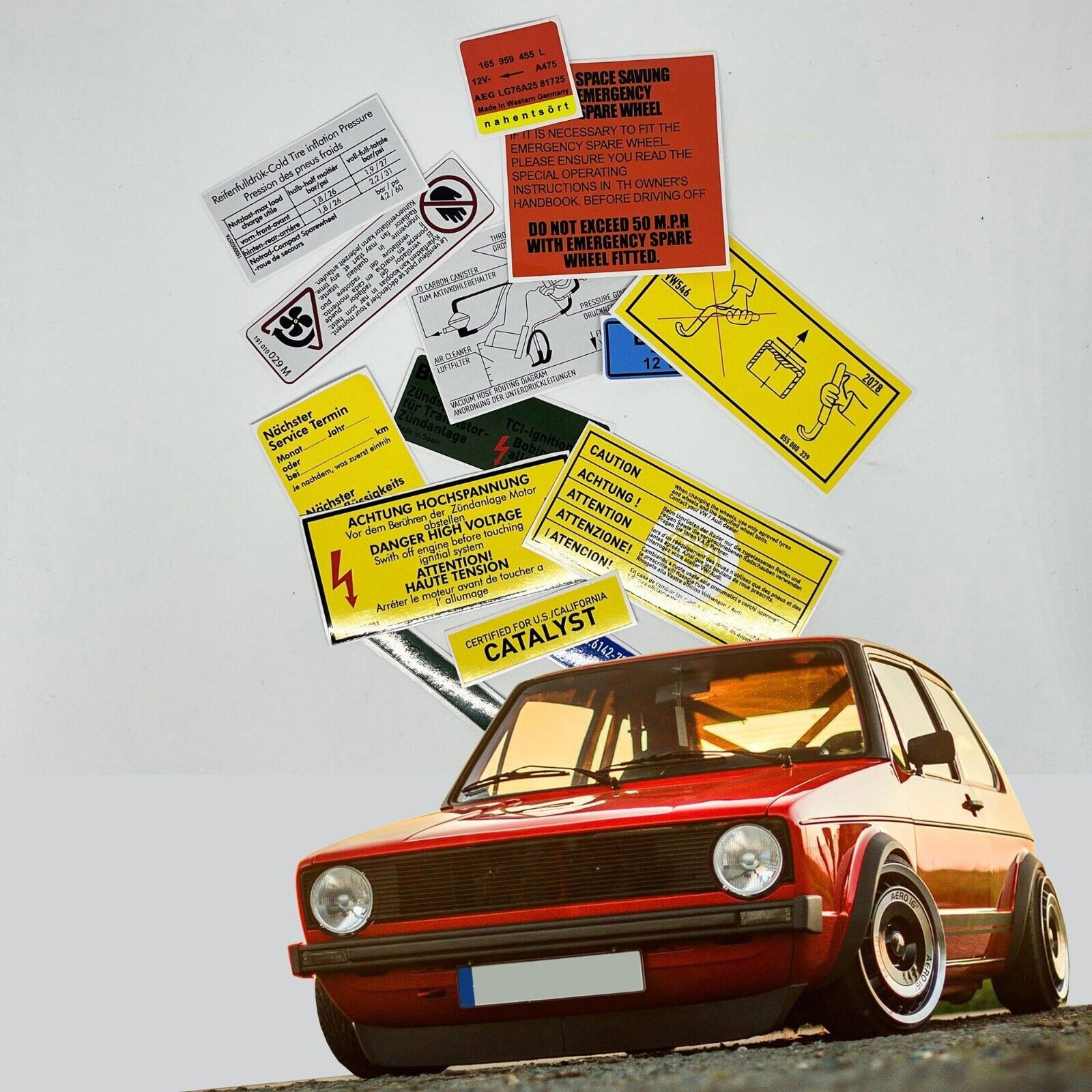 VW Golf MK1 GTI Rabbit Restoration Warning & Caution Engine Stickers – Labels