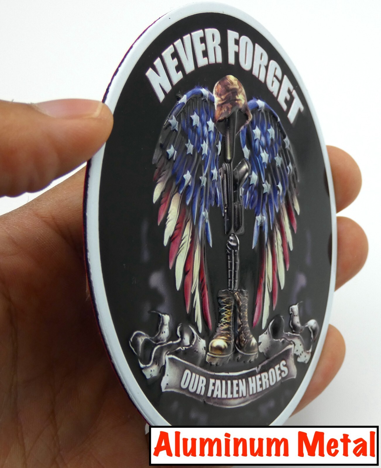 ALUMINUM VETERAN Fallen Heroes Stickers Military Decals Car Emblem 3.5″