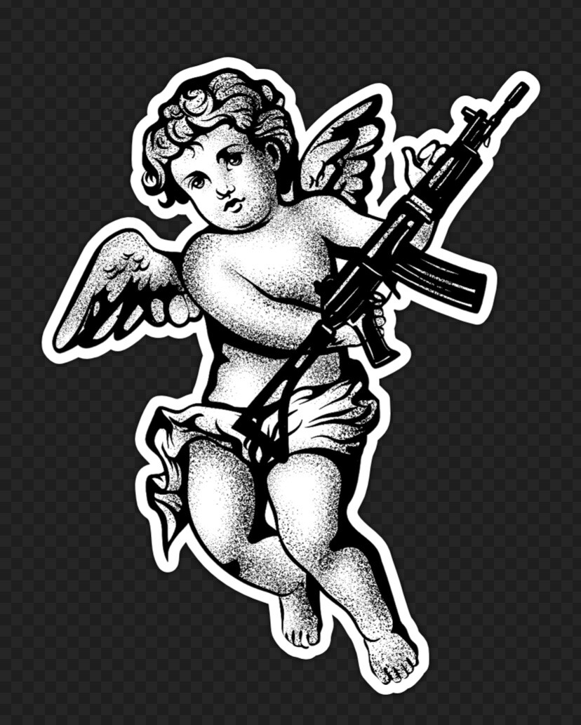 3” Street Angel Sticker Black White Protect Guardian Punk Biker Bad Rebel Rifle