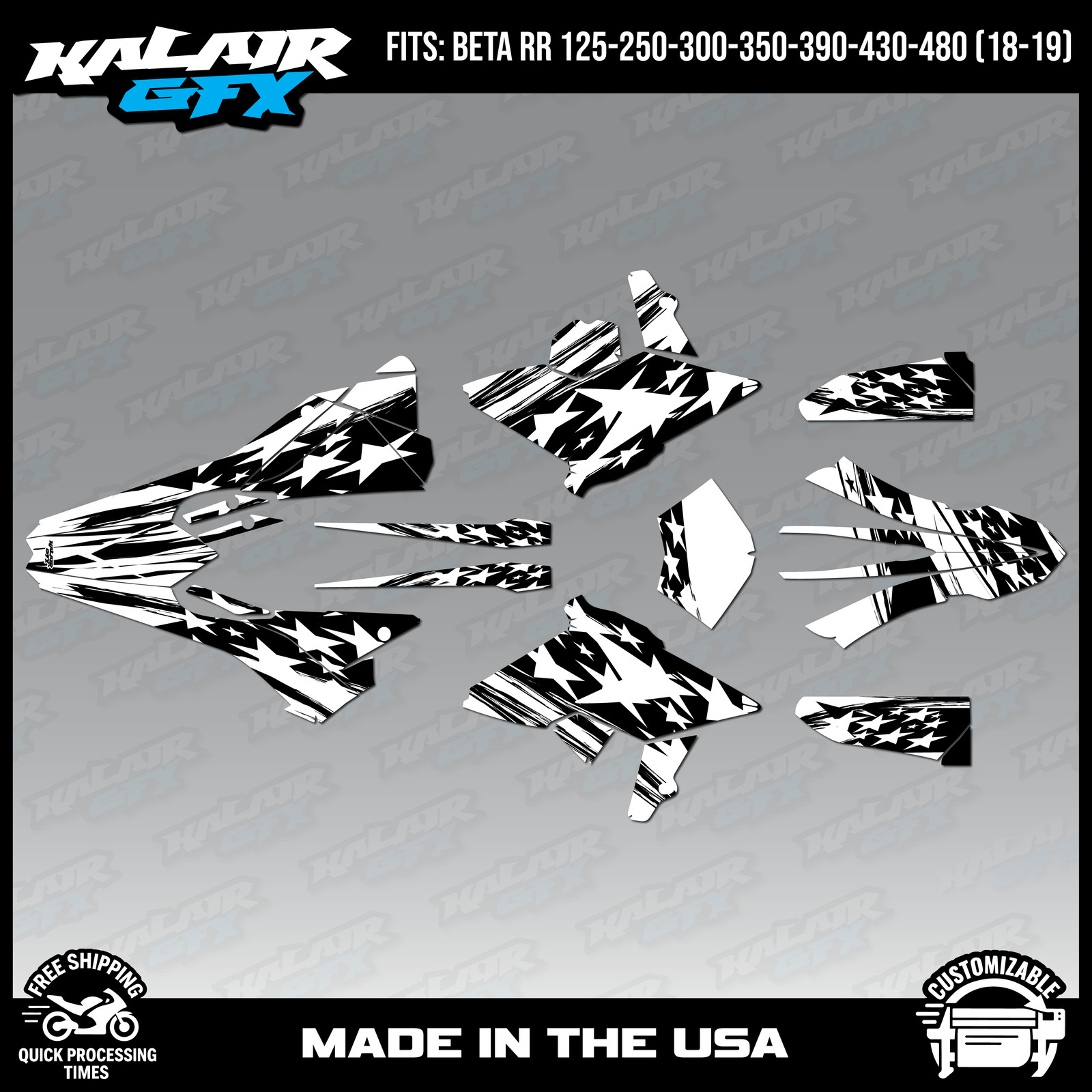 Graphics Kit for Beta RR125 to RR480 Models (2018-2019) Patriot-WHITE
