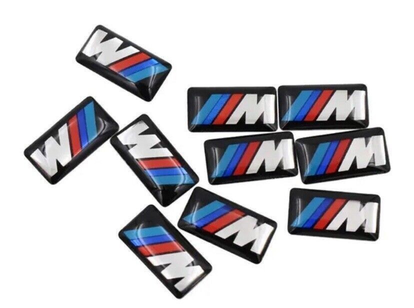 For BMW ALLOY WHEEL M BADGE STICKER EMBLEM DECAL 17MM X 9MM SET OF 10 pcs